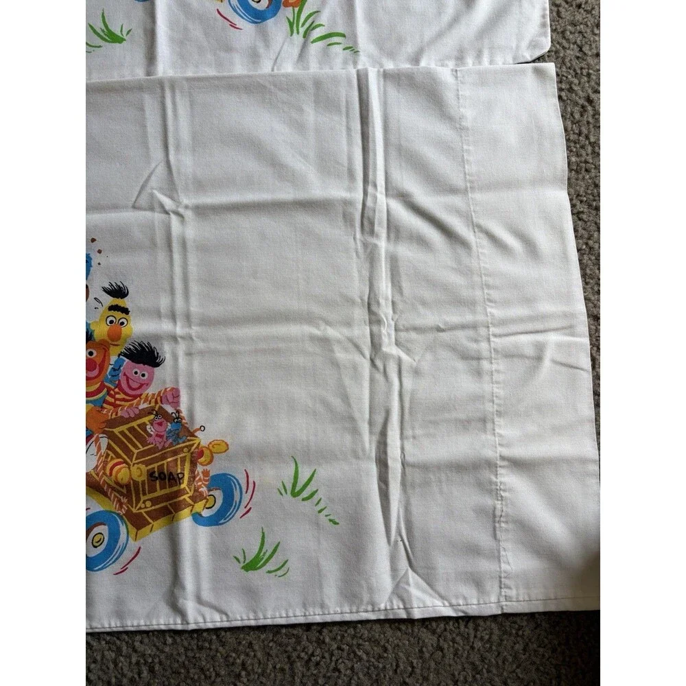 (2) VTG Sesame Street Soap Box Derby Pillow Case Tweedle bugs Ernie Bert Cookie